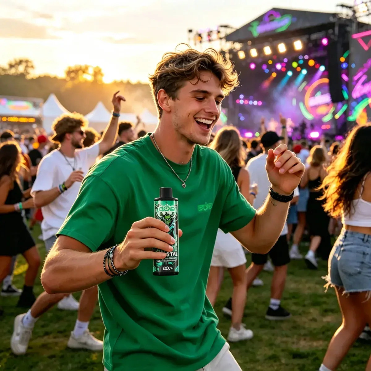 A festival crowd with a BOOD device held up